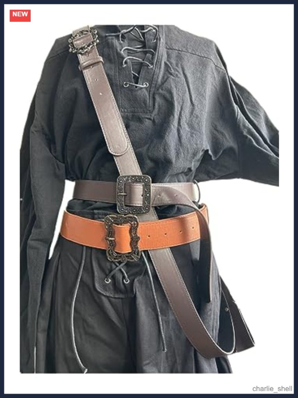 PU Leather Pirate Belt Costume Accessory Set 3 Belts Buckles Cosplay